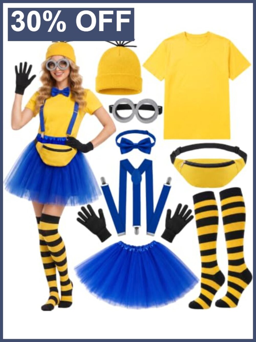 11 Piece Women's Halloween Costume Set Tutu Skirt Goggles Bow Tie